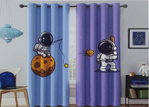 پرده کتان چاپی اتاق کودک طرح فضانورد 8