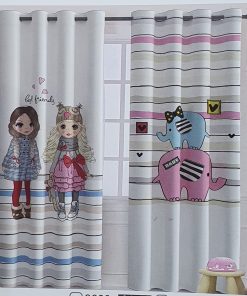 پرده چاپی اتاق کودک طرح دخترانه عروسکی
